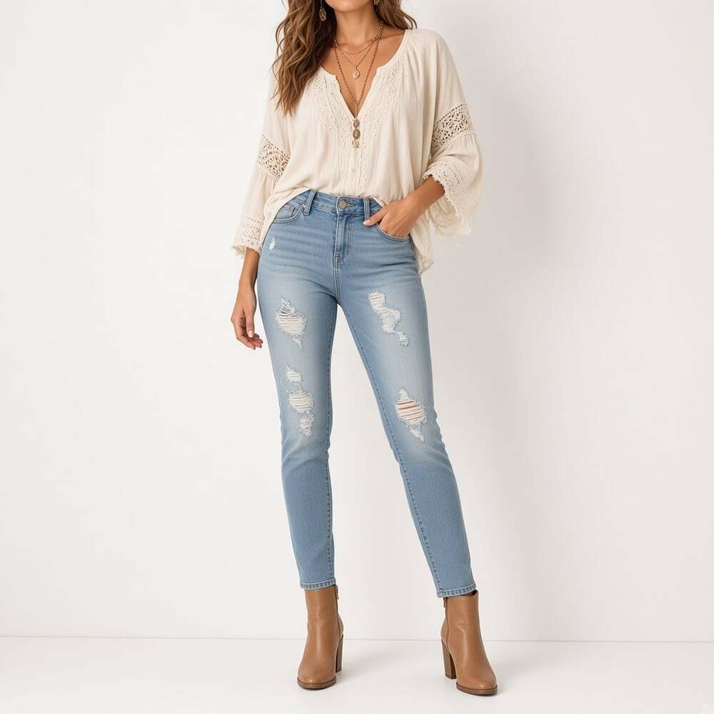 Judy Blue Skinny Jeans Women's 29 Light Wash Distressed Ripped JB82125
